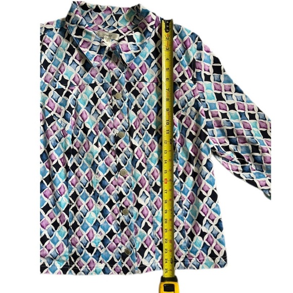 CJ Banks Multicolor Diamond Design Lightweight 3/4 Sleeve Jacket Women’s 2X - Picture 8 of 9